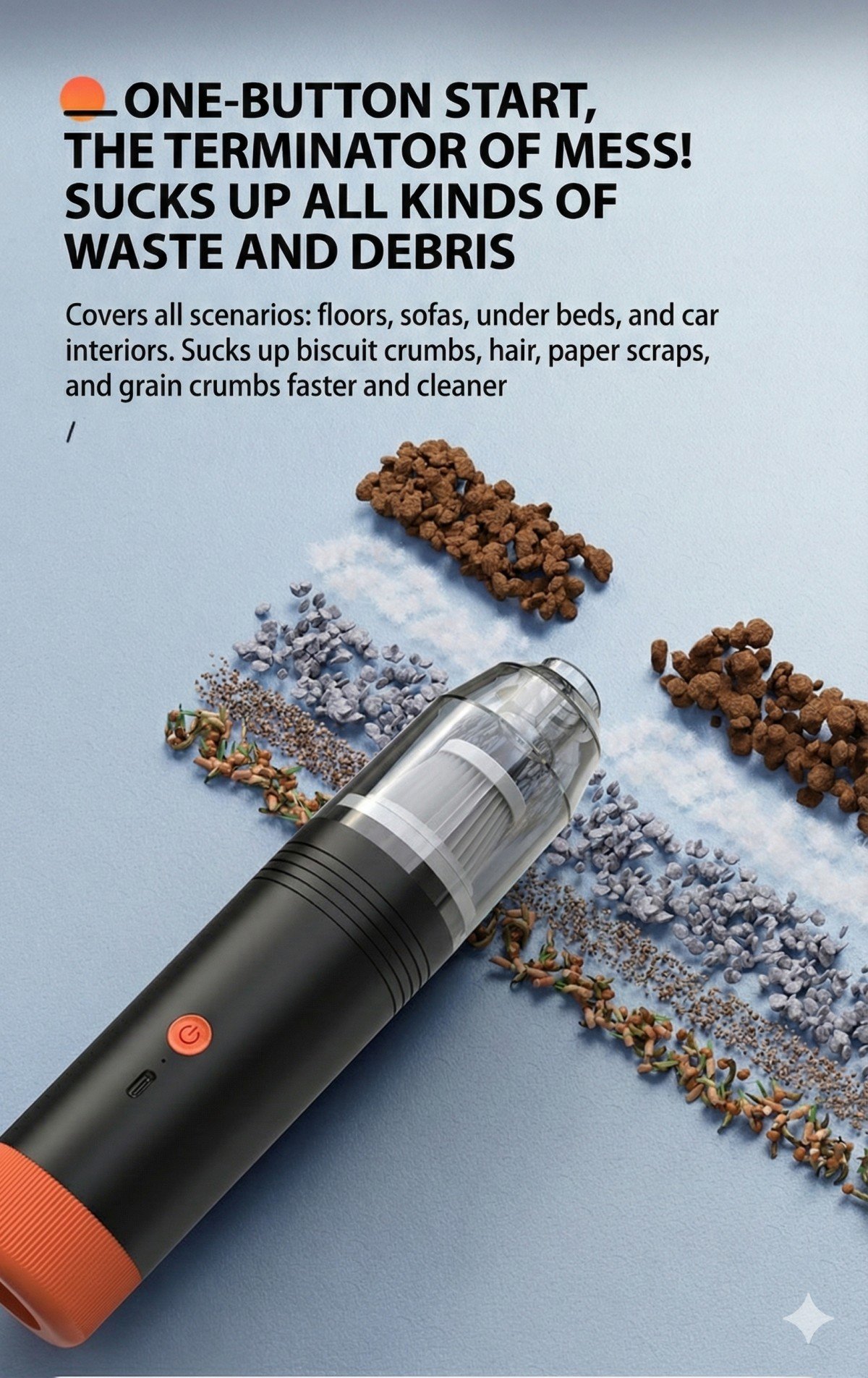 Hand holding mini cordless vacuum cleaning car cup holder