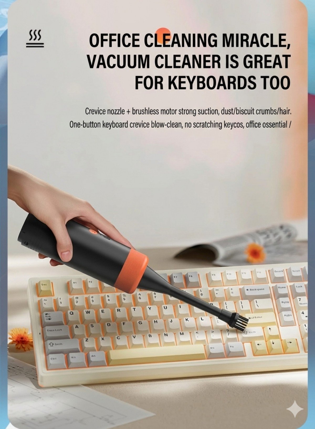 Hand holding mini cordless vacuum cleaning car cup holder