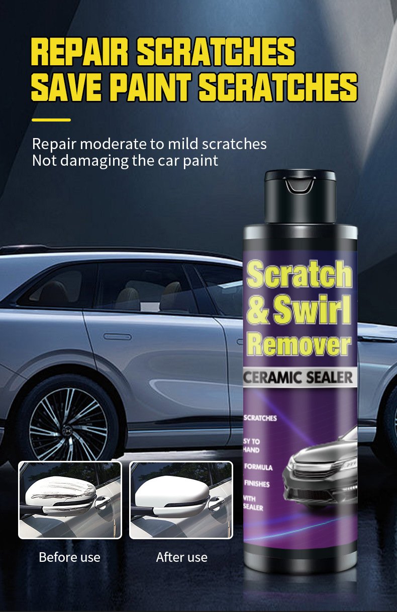 Car scratch remover kit featuring nano sparkle cloth and scratch repair cream for removing light automotive paint scratches