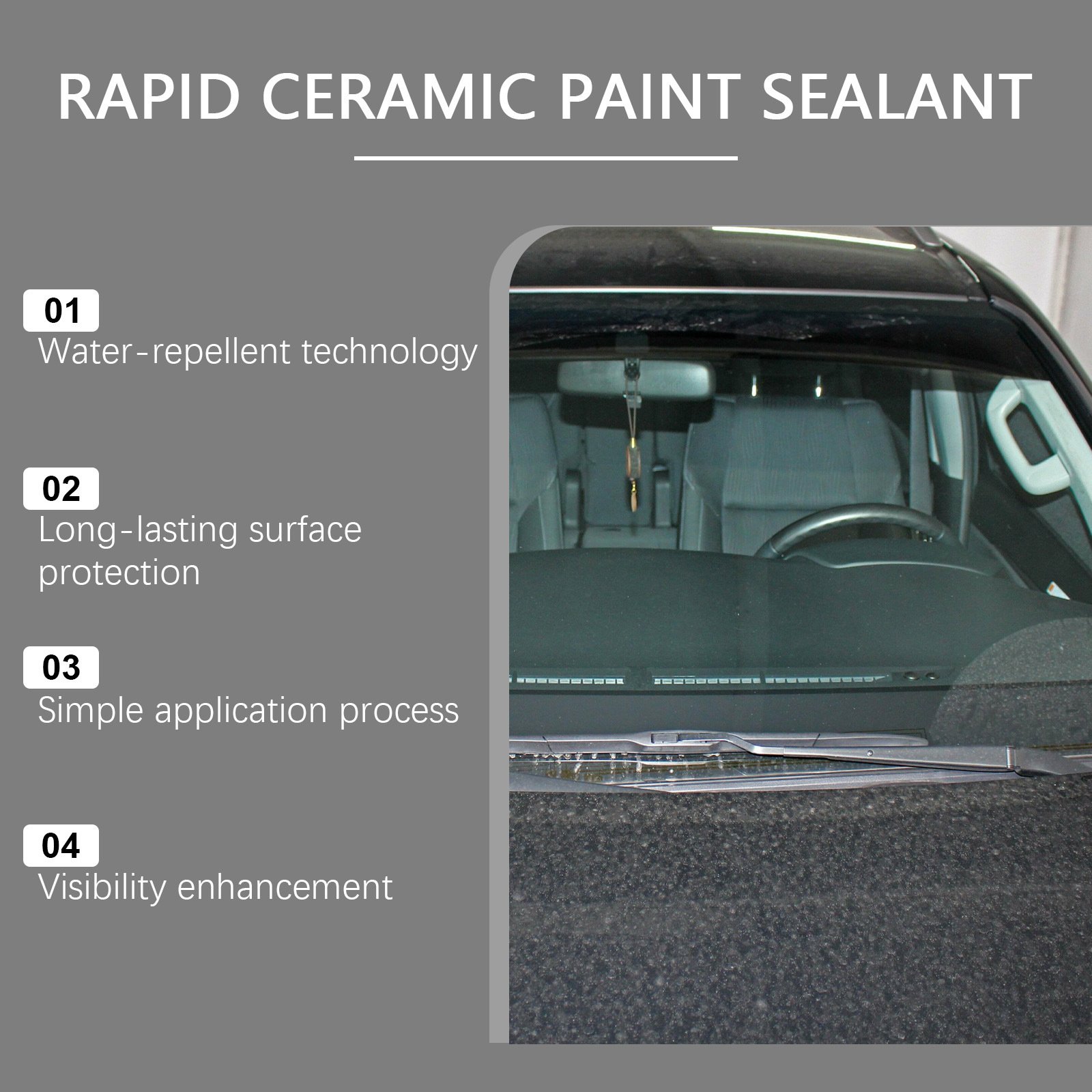 Ceramic paint sealant spray bottle next to shiny red car