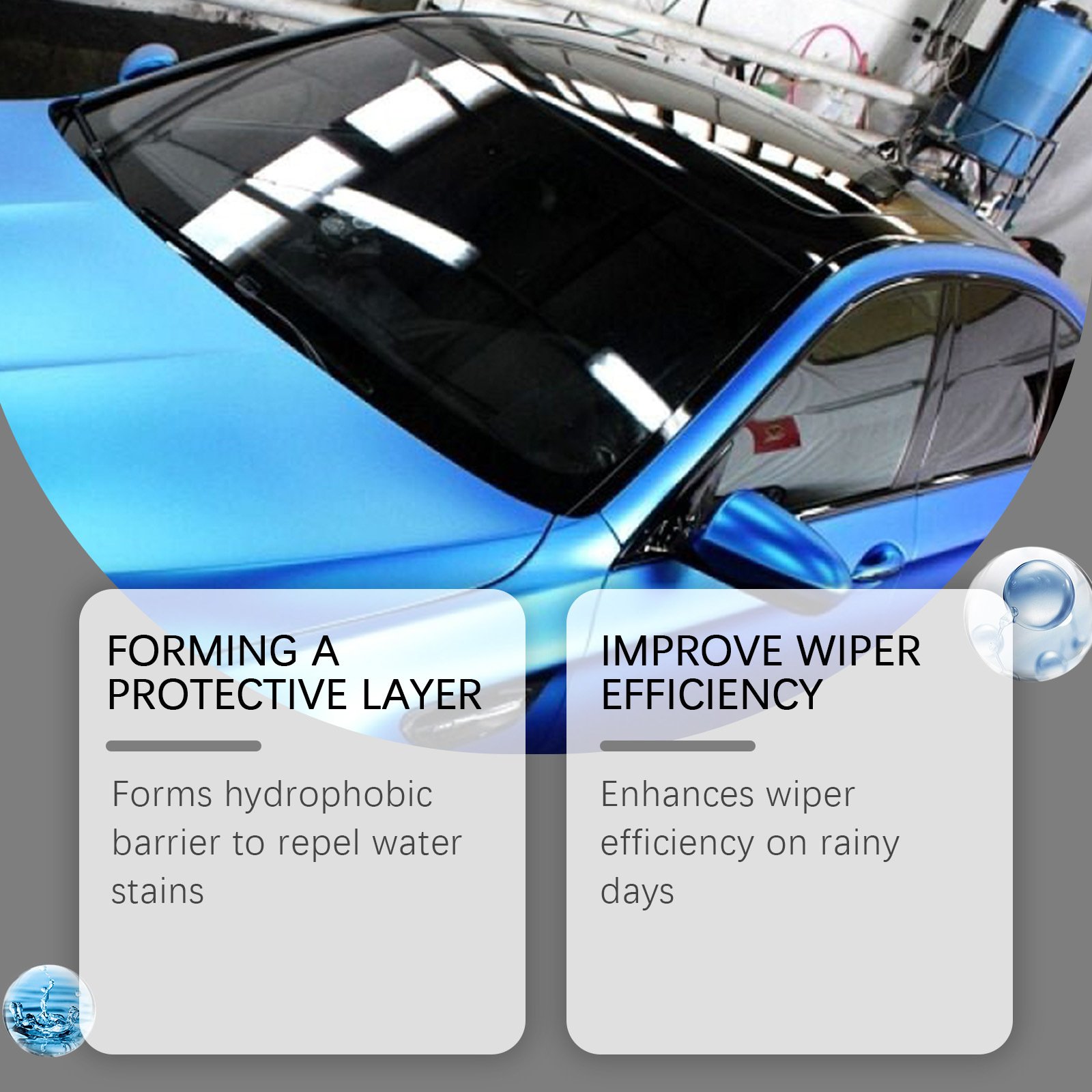 Ceramic paint sealant spray bottle next to shiny red car