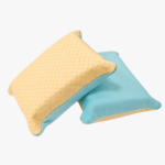 Microfiber windshield cleaner pad removing fog from inside car, Yellow car window defogger sponge, Man cleaning inside windshield with Travelon pad, Reusable anti-fog sponge for auto glass