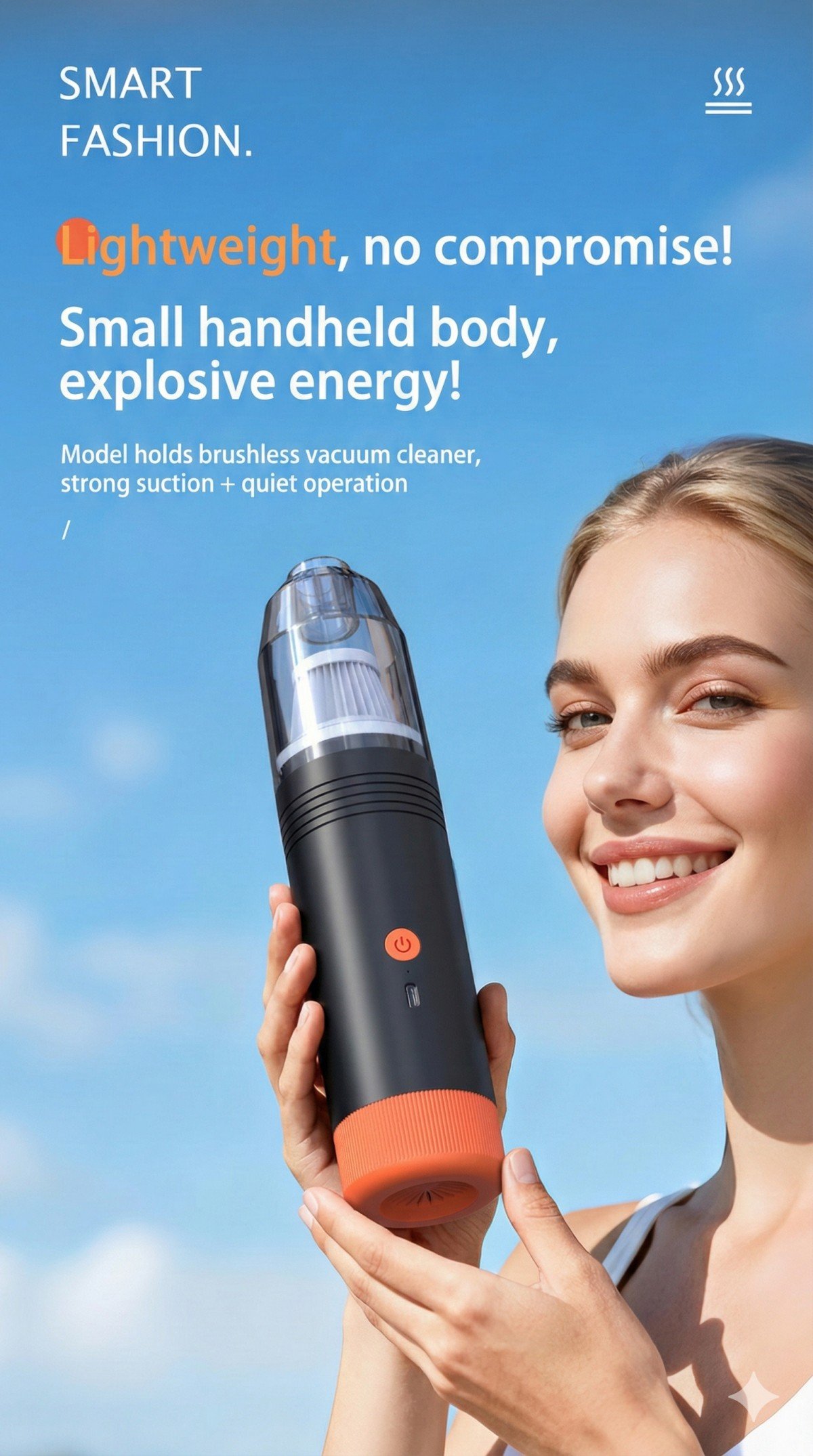 Hand holding mini cordless vacuum cleaning car cup holder