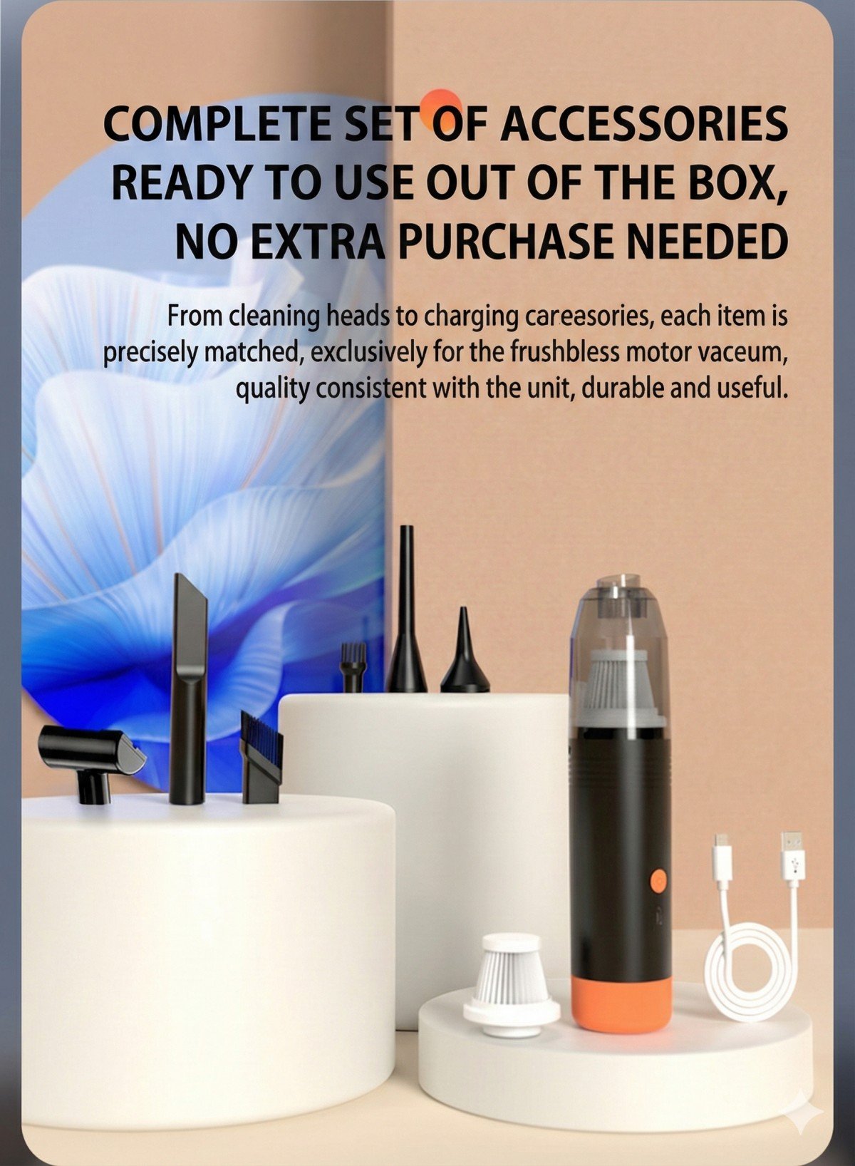 Hand holding mini cordless vacuum cleaning car cup holder