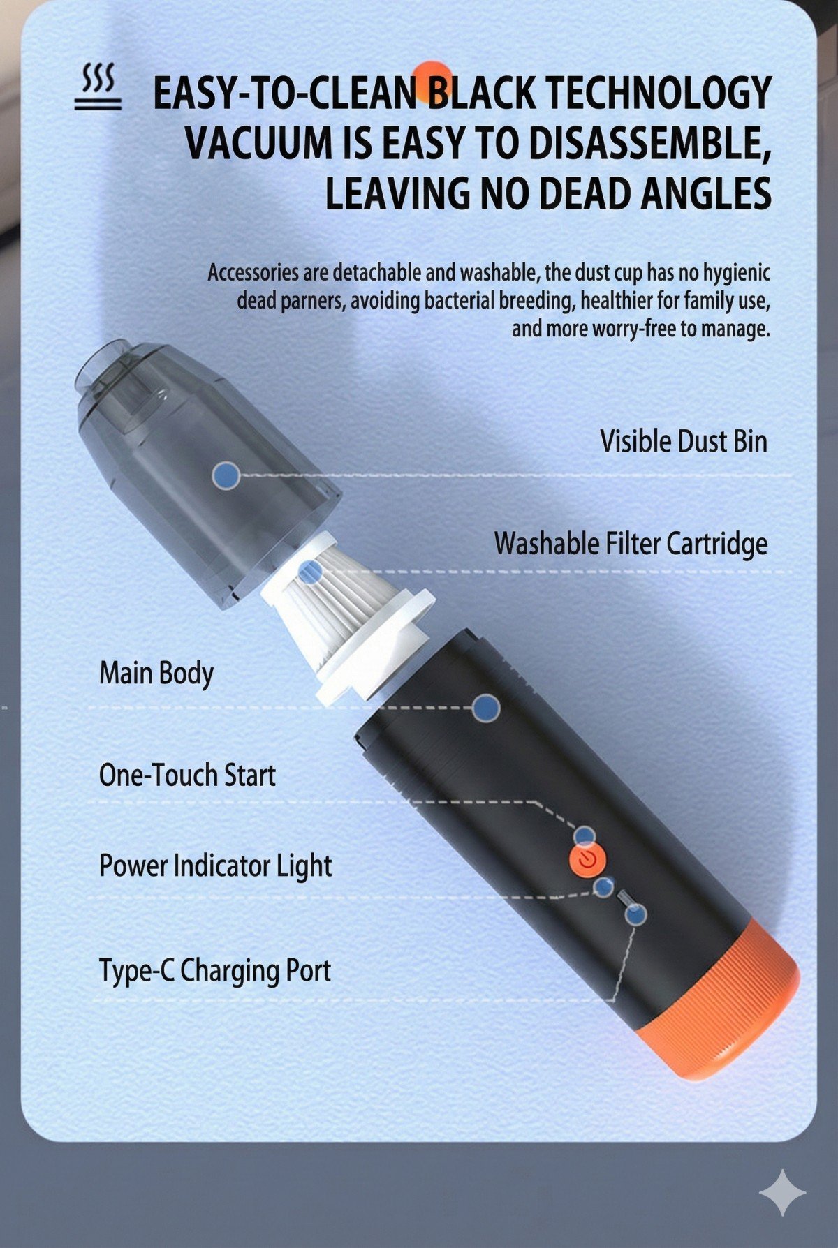 Hand holding mini cordless vacuum cleaning car cup holder