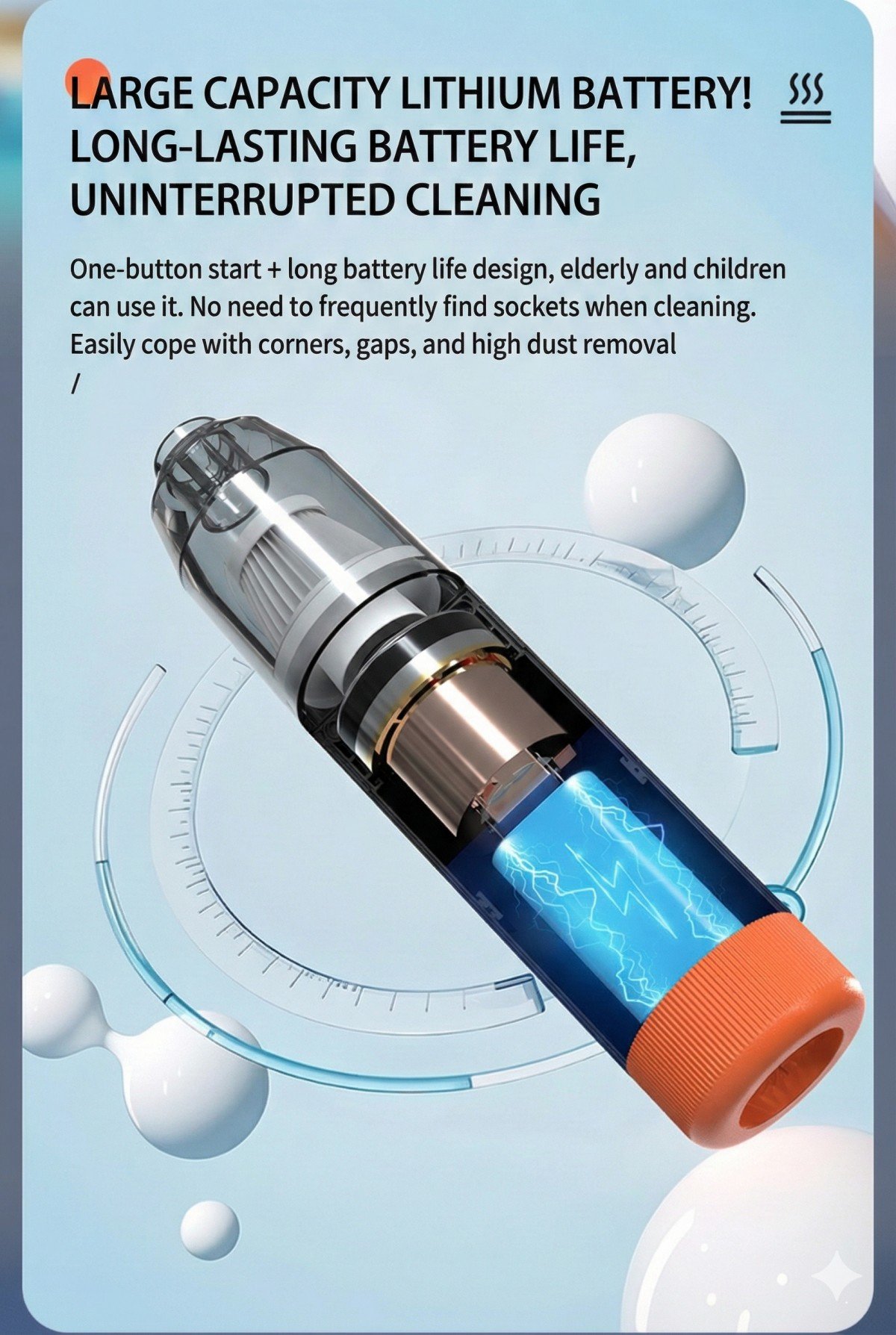 Hand holding mini cordless vacuum cleaning car cup holder