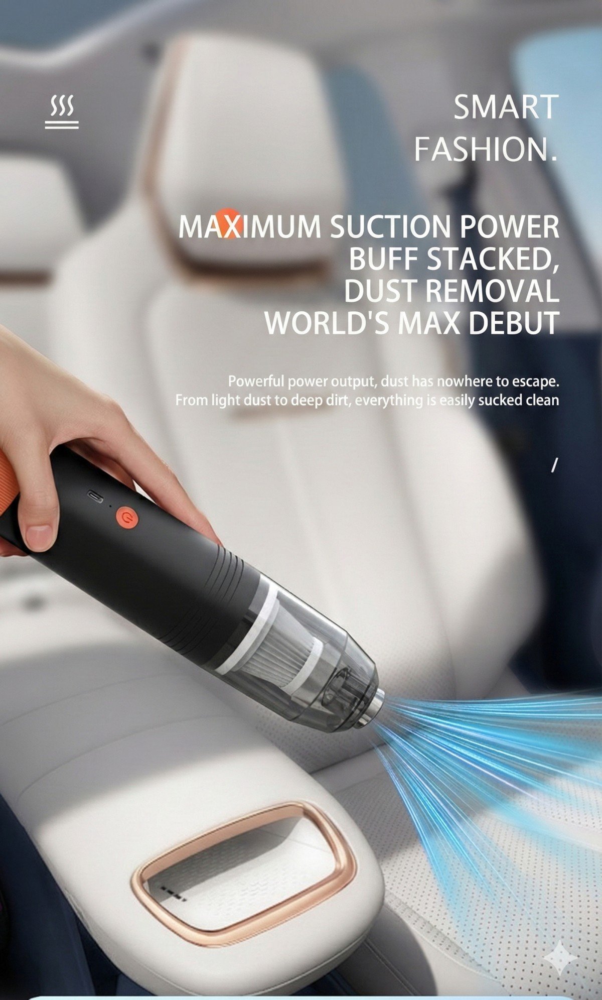 Hand holding mini cordless vacuum cleaning car cup holder