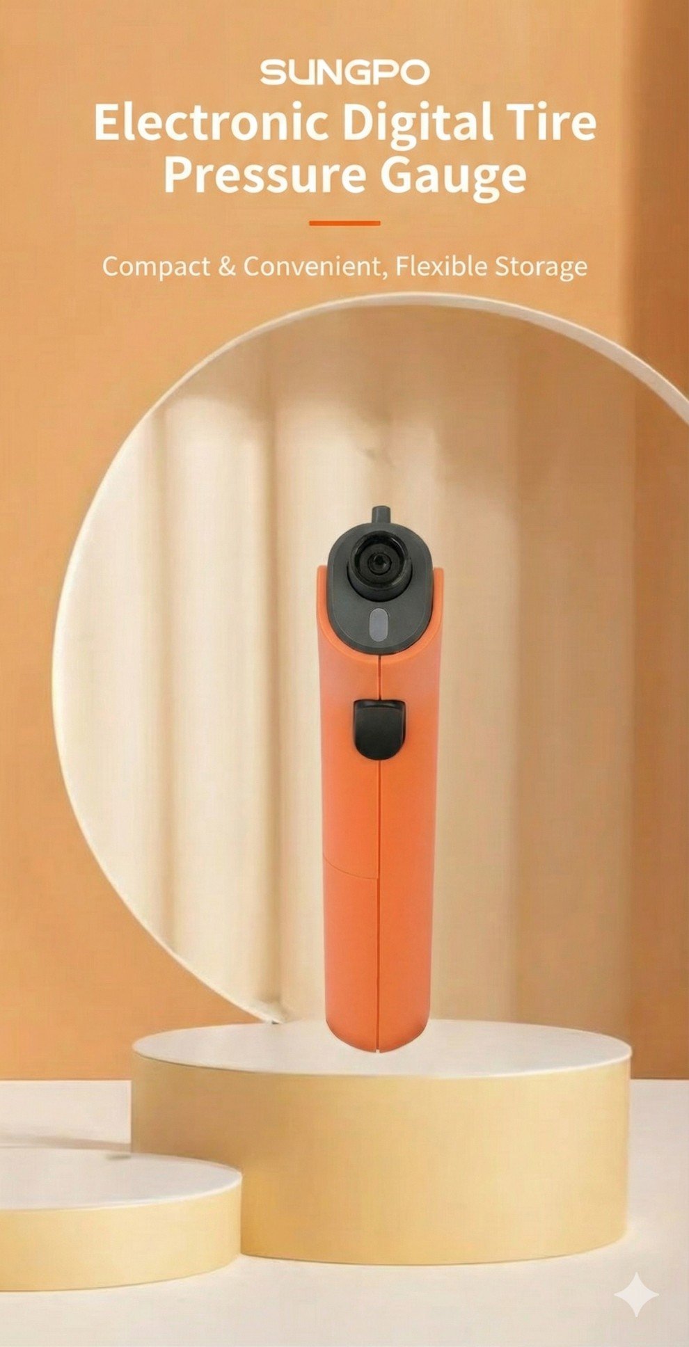 ETENWOLF T300 Digital Tire Pressure Gauge showing LED backlit display and measuring tire pressure on vehicle valve