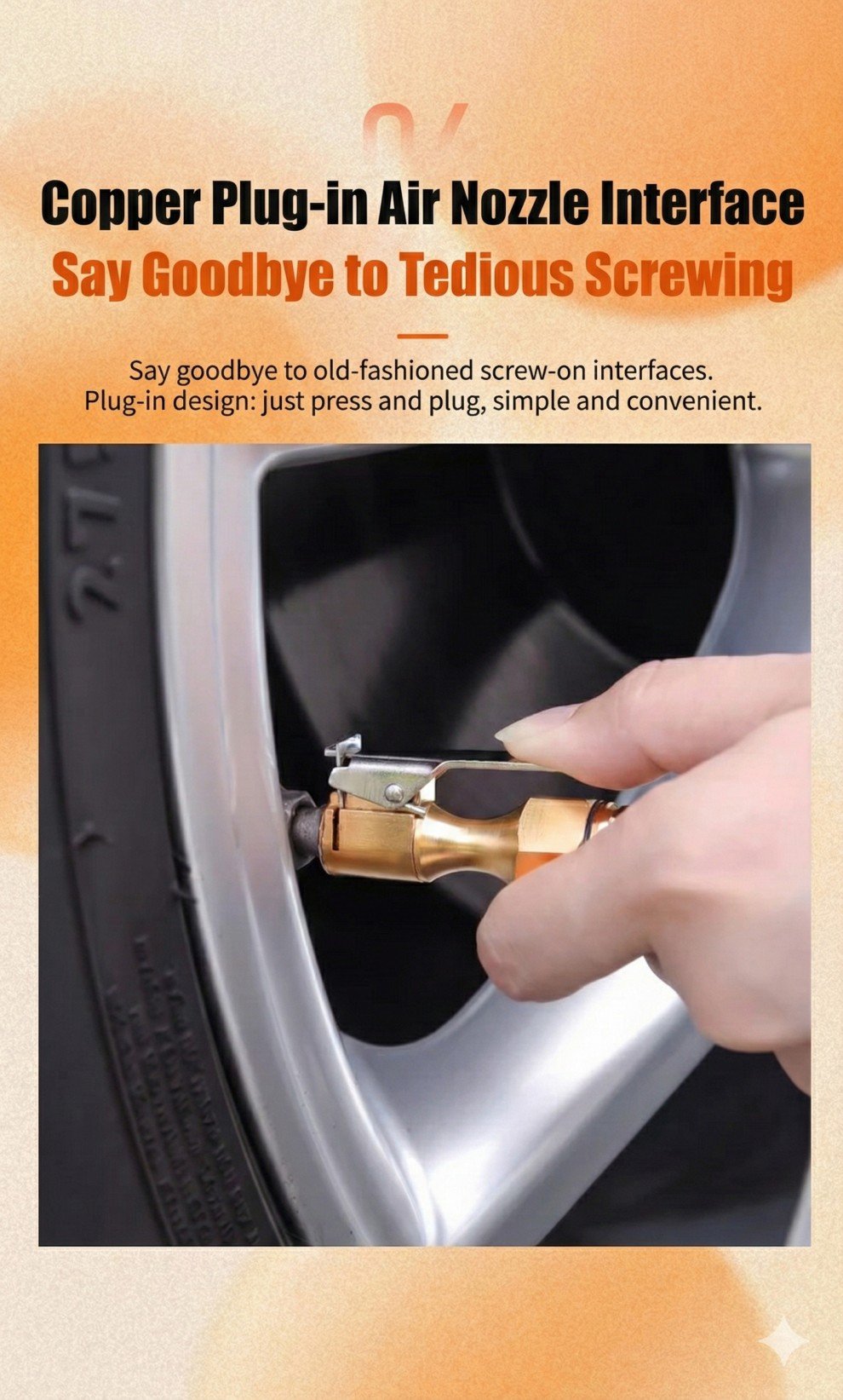 ETENWOLF T300 Digital Tire Pressure Gauge showing LED backlit display and measuring tire pressure on vehicle valve